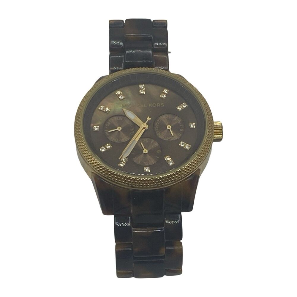 Michael Kors MK-5038 Jet Set Tortoise 37mm Quartz Women's Watch Needs Battery